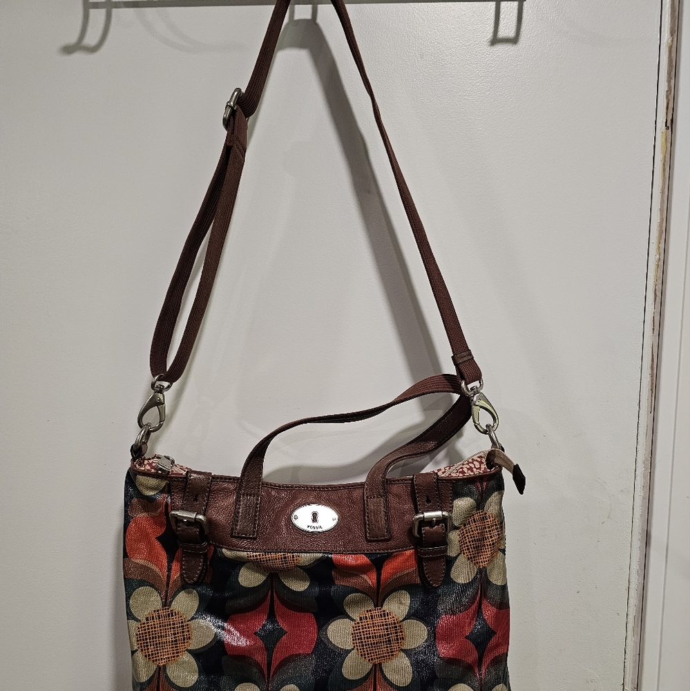 Fossil leather tote bag